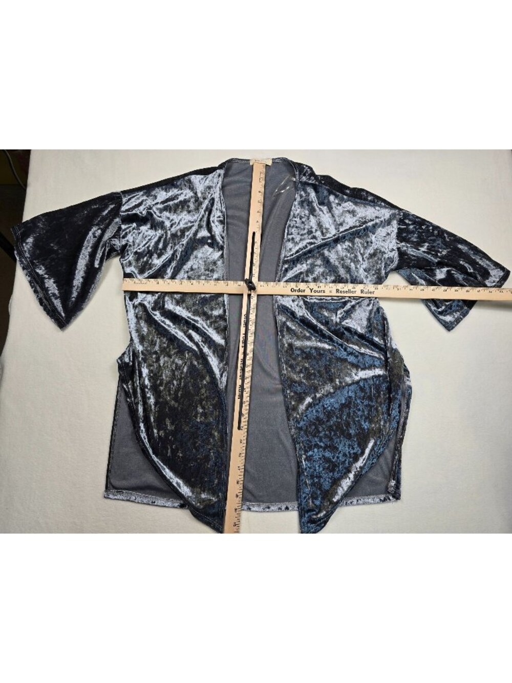 Crushed Velvet Open Front Kimono Cardigan Jacket Trumpet Vine S Gray Boho